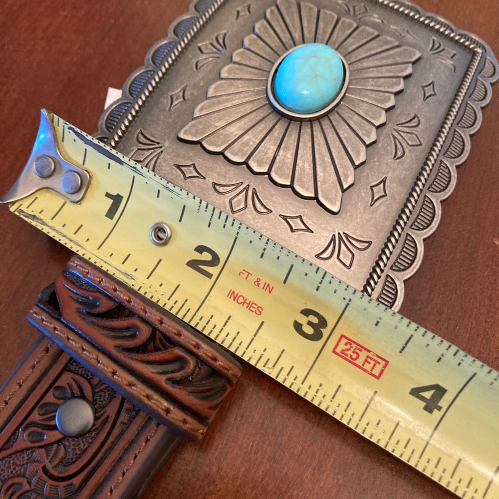 Ariat Choncha Brown Leather Belt with Silver and Turquoise Accents - Picture 6 of 7